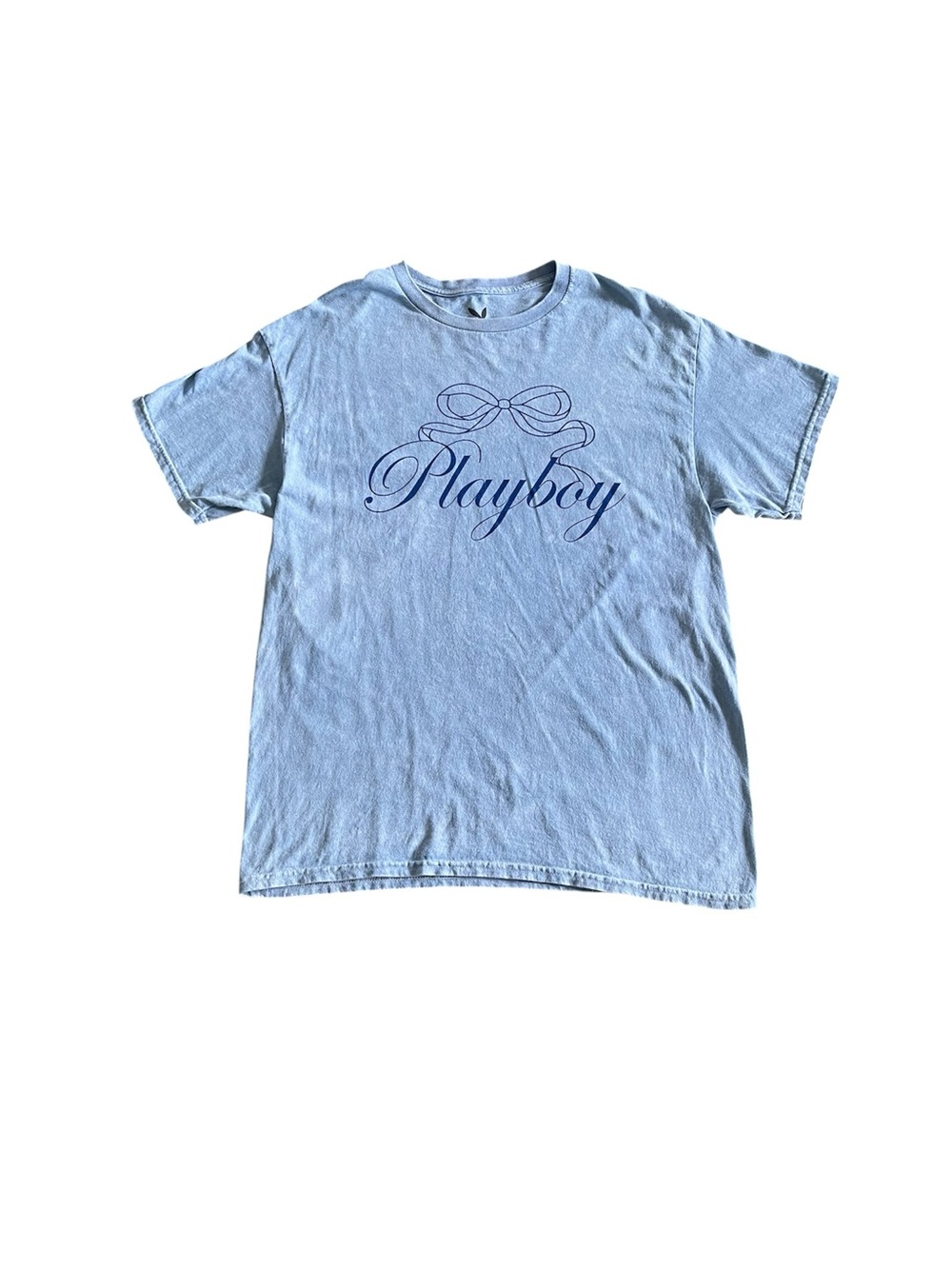 Playboy blue bow acid-wash t-shirt - large